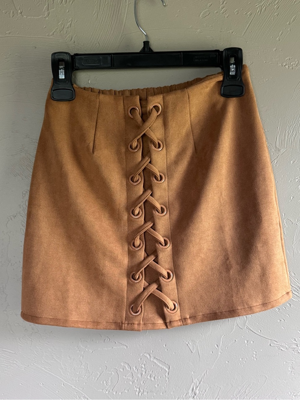Lace-Up Faux Suede Mini Skirt - Camel